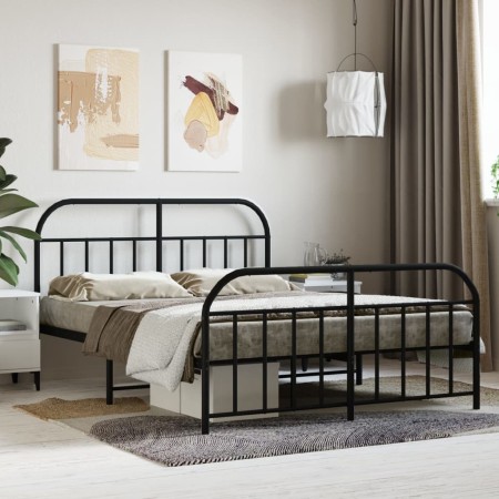 Estructura de cama cabecero y estribo metal negro 140x200 cm de vidaXL, Camas y somieres - Ref: Foro24-353654, Precio: 128,07...