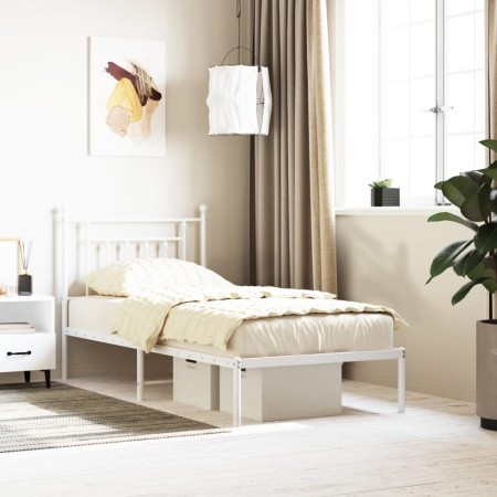 Estructura de cama de metal con cabecero blanco 90x190 cm de vidaXL, Camas y somieres - Ref: Foro24-353578, Precio: 62,39 €, ...
