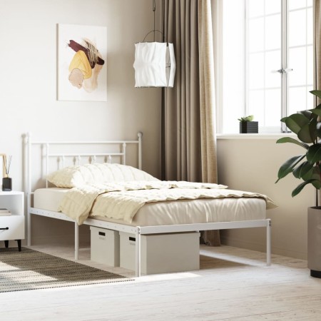 Estructura de cama de metal con cabecero blanco 107x203 cm de vidaXL, Camas y somieres - Ref: Foro24-353582, Precio: 86,96 €,...