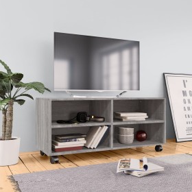 Mueble de TV con ruedas madera contrachapada gris 90x35x35 cm en Muebles TV | Comprar online en Foru.es