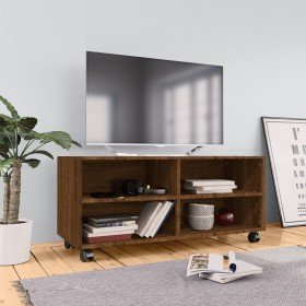Mueble TV ruedas madera contrachapada roble marrón 90x35x35 cm en Muebles TV | Comprar online en Foru.es