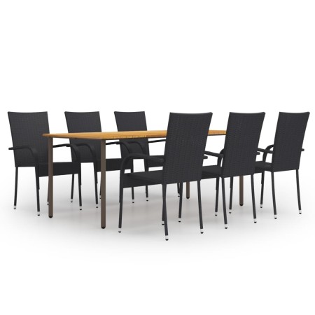 Juego de muebles de comedor de jardín 7 piezas ratán PE negro en Conjuntos de jardín | Comprar online en Foru.es