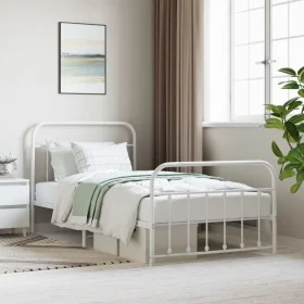 Estructura cama metal con cabecero y pie cama blanca 107x203 cm de vidaXL, Camas y somieres - Ref: Foro24-352641, Precio: 92,...