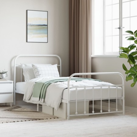 Estructura cama metal con cabecero y pie cama blanca 107x203 cm de vidaXL, Camas y somieres - Ref: Foro24-352641, Precio: 93,...