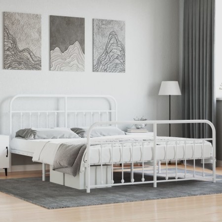 Estructura cama metal con cabecero y estribo blanco 160x200 cm de vidaXL, Camas y somieres - Ref: Foro24-352648, Precio: 139,...