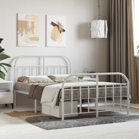 Estructura cama metal con cabecero y estribo blanco 120x200 cm de vidaXL, Camas y somieres - Ref: Foro24-353700, Precio: 103,...