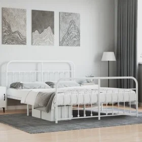Estructura cama metal con cabecero y estribo blanco 180x200 cm de vidaXL, Camas y somieres - Ref: Foro24-352649, Precio: 132,...