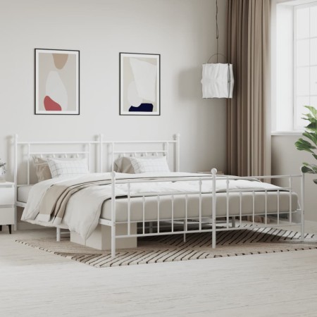 Estructura cama metal con cabecero y pie cama blanco 193x203 cm de vidaXL, Camas y somieres - Ref: Foro24-353610, Precio: 125...