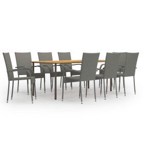 Set de muebles de comedor de jardín 9 piezas de ratán PE gris en Conjuntos de jardín | Comprar online en Foru.es