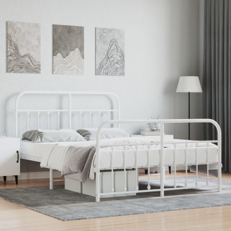 Estructura cama metal con cabecero y estribo blanco 150x200 cm de vidaXL, Camas y somieres - Ref: Foro24-352647, Precio: 133,...