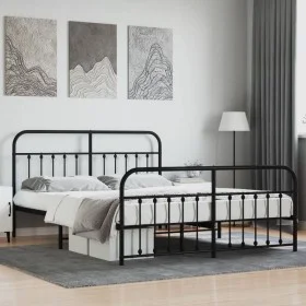 Black metal headboard and footboard bed frame 180x200 cm by vidaXL, Beds and slatted bases - Ref: Foro24-352600, Price: 151,1...