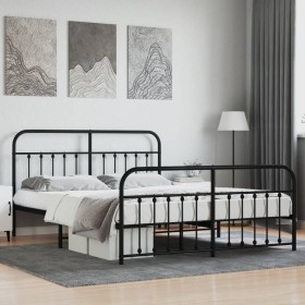 Estructura de cama cabecero y estribo metal negro 180x200 cm de vidaXL, Camas y somieres - Ref: Foro24-352600, Precio: 153,77...