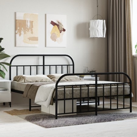 Estructura de cama cabecero y estribo metal negro 140x190 cm de vidaXL, Camas y somieres - Ref: Foro24-353653, Precio: 121,57...
