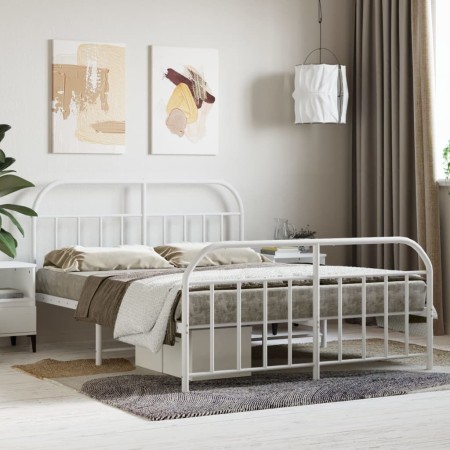 Estructura cama metal con cabecero y estribo blanco 140x200 cm de vidaXL, Camas y somieres - Ref: Foro24-353703, Precio: 113,...