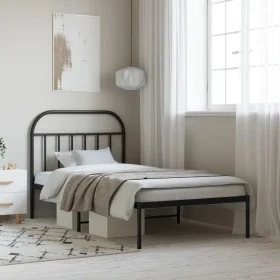 Estructura de cama con cabecero metal negro 107x203 cm de vidaXL, Camas y somieres - Ref: Foro24-353631, Precio: 79,42 €, Des...