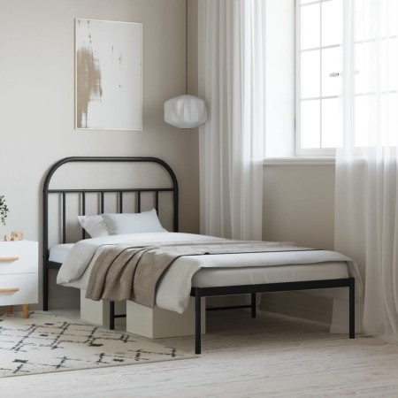Estructura de cama con cabecero metal negro 107x203 cm de vidaXL, Camas y somieres - Ref: Foro24-353631, Precio: 80,71 €, Des...