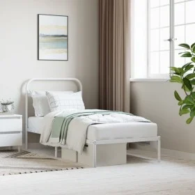 Estructura de cama de metal con cabecero blanco 90x200 cm de vidaXL, Camas y somieres - Ref: Foro24-352620, Precio: 65,00 €, ...