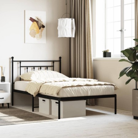 Estructura de cama con cabecero metal negro 107x203 cm de vidaXL, Camas y somieres - Ref: Foro24-353533, Precio: 86,96 €, Des...