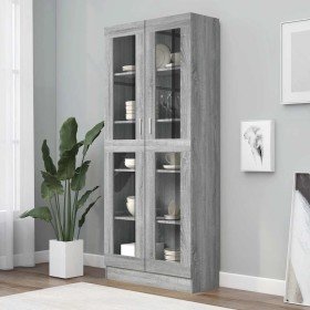 Vitrina de madera contrachapada gris sonoma 82,5x30,5x185 cm en Librerías y estanterías | Comprar online en Foru.es