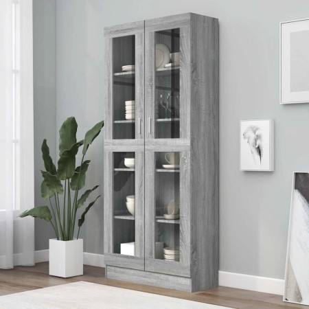 Vitrina de madera contrachapada gris sonoma 82,5x30,5x185 cm en Librerías y estanterías | Comprar online en Foru.es