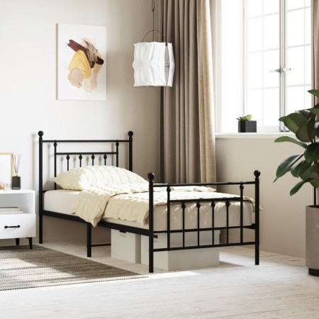 Estructura de cama con cabecero y estribo metal negro 80x200 cm de vidaXL, Camas y somieres - Ref: Foro24-353546, Precio: 88,...
