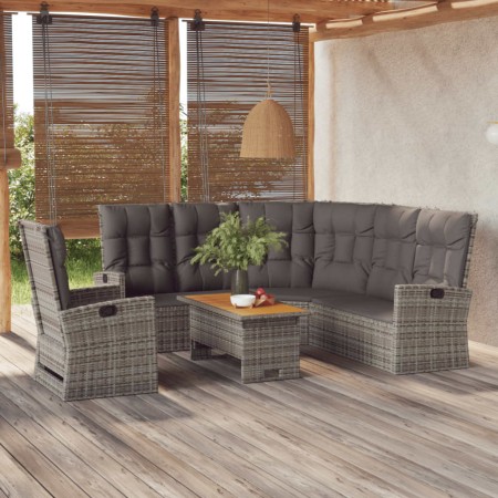 Set de muebles de jardín 3 pzas y cojines ratán sintético gris de vidaXL, Conjuntos de jardín - Ref: Foro24-362178, Precio: 6...