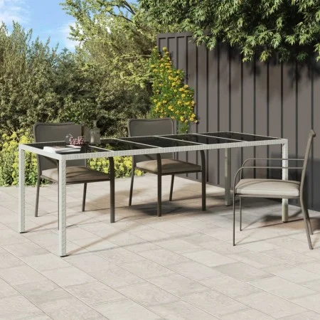 Mesa jardín vidrio templado ratán sintético blanco 250x100x75cm de vidaXL, Mesas de jardín - Ref: Foro24-362556, Precio: 205,...