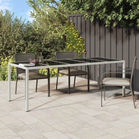 Mesa jardín vidrio templado ratán sintético blanco 250x100x75cm de vidaXL, Mesas de jardín - Ref: Foro24-362556, Precio: 208,...