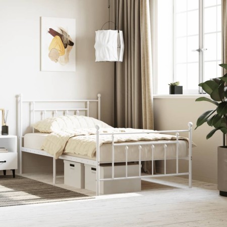 Estructura cama metal con cabecero y pie cama blanca 100x200 cm de vidaXL, Camas y somieres - Ref: Foro24-353599, Precio: 99,...