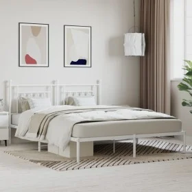 Metal bed frame with white headboard 180x200 cm by vidaXL, Beds and slatted bases - Ref: Foro24-353590, Price: 122,45 €, Disc...