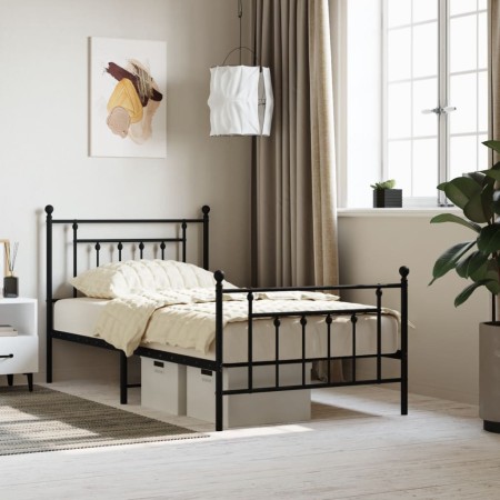 Estructura de cama con cabecero y estribo metal negro 100x190cm de vidaXL, Camas y somieres - Ref: Foro24-353549, Precio: 94,...