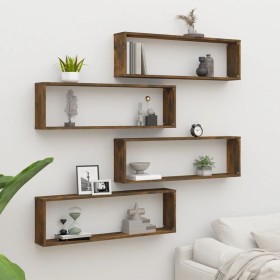 Estante cúbico de pared 4 uds madera roble ahumado 100x15x30cm en Estanterías | Comprar online en Foru.es
