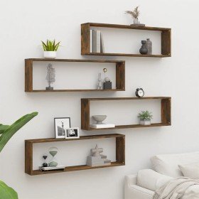 Estante cúbico de pared 4 uds madera roble ahumado 100x15x30cm en Estanterías | Comprar online en Foru.es