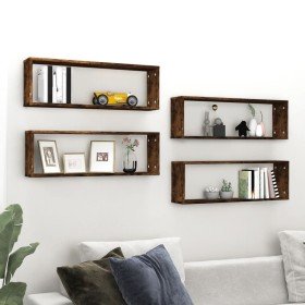 Estante cúbico de pared 4 uds madera roble ahumado 80x15x26,5cm en Estanterías | Comprar online en Foru.es
