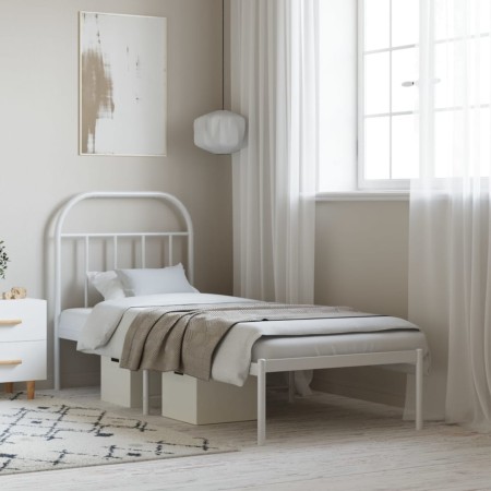 Estructura de cama de metal con cabecero blanco 75x190 cm de vidaXL, Camas y somieres - Ref: Foro24-353674, Precio: 63,49 €, ...