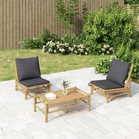 Bambus-Gartenstühle, 2 Einheiten, mit dunkelgrauen Kissen von vidaXL, Modulare Sofas für den Außenbereich - Ref: Foro24-36345...