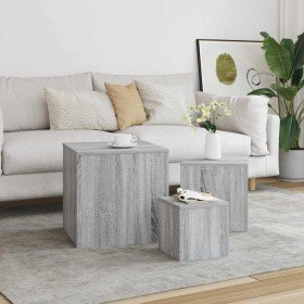 Mesitas auxiliares 3 piezas madera contrachapada gris Sonoma en Mesas auxiliares | Comprar online en Foru.es