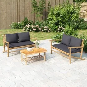 Gartenbank aus Bambus mit dunkelgrauen Kissen von vidaXL, Modulare Sofas für den Außenbereich - Ref: Foro24-363464, Preis: 13...