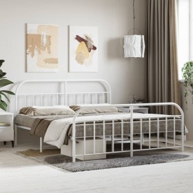 Estructura cama metal con cabecero y estribo blanco 160x200 cm de vidaXL, Camas y somieres - Ref: Foro24-353705, Precio: 111,...