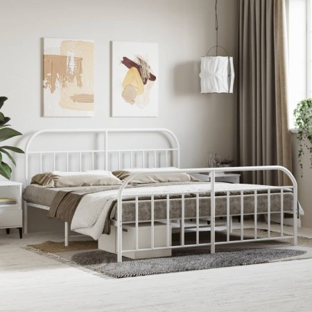 Estructura cama metal con cabecero y estribo blanco 160x200 cm de vidaXL, Camas y somieres - Ref: Foro24-353705, Precio: 111,...