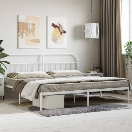 White metal bed frame with headboard 200x200 cm by vidaXL, Beds and slatted bases - Ref: Foro24-353691, Price: 111,59 €, Disc...
