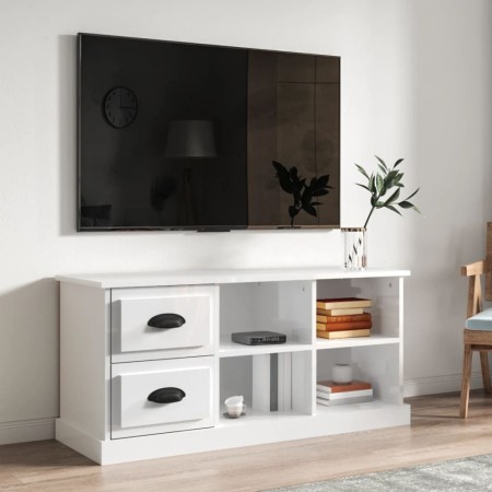 Mueble de TV madera contrachapada blanco brillo 102x35,5x47,5cm en Muebles TV | Comprar online en Foru.es