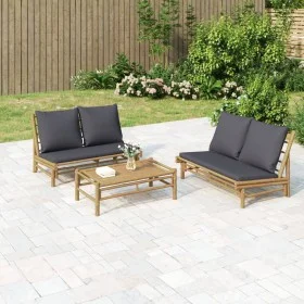 Banco de jardín bambú con cojines gris oscuro de vidaXL, Sofás modulares de exterior - Ref: Foro24-363457, Precio: 172,79 €, ...