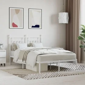 Estructura de cama de metal con cabecero blanca 135x190 cm de vidaXL, Camas y somieres - Ref: Foro24-353585, Precio: 110,79 €...