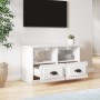 Mueble de TV madera contrachapada blanco brillo 80x35x50 cm en Muebles TV | Comprar online en Foru.es