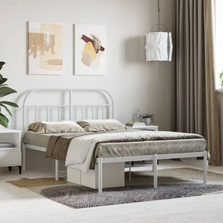 Metal bed frame with white headboard 120x190 cm by vidaXL, Beds and slatted bases - Ref: Foro24-353681, Price: 95,94 €, Disco...