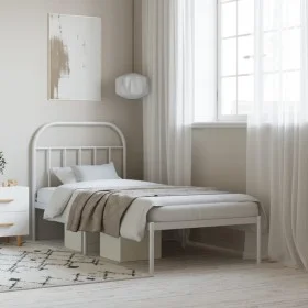 Estructura de cama de metal con cabecero blanco 90x200 cm de vidaXL, Camas y somieres - Ref: Foro24-353677, Precio: 78,87 €, ...