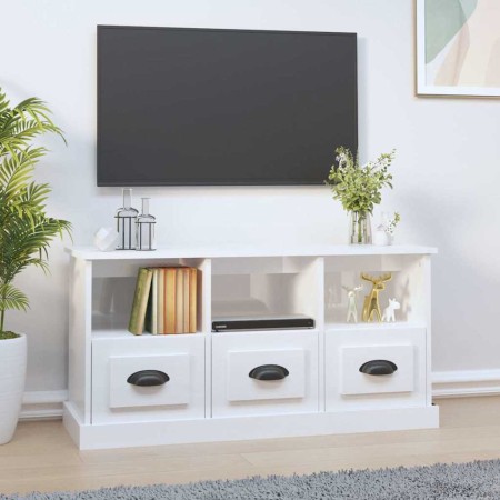 Mueble de TV madera contrachapada blanco brillo 100x35x50 cm en Muebles TV | Comprar online en Foru.es