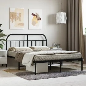 Estructura de cama con cabecero metal negro 140x190 cm de vidaXL, Camas y somieres - Ref: Foro24-353635, Precio: 107,91 €, De...