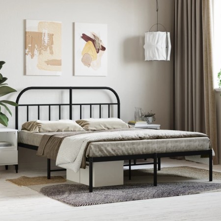 Estructura de cama con cabecero metal negro 140x190 cm de vidaXL, Camas y somieres - Ref: Foro24-353635, Precio: 109,53 €, De...